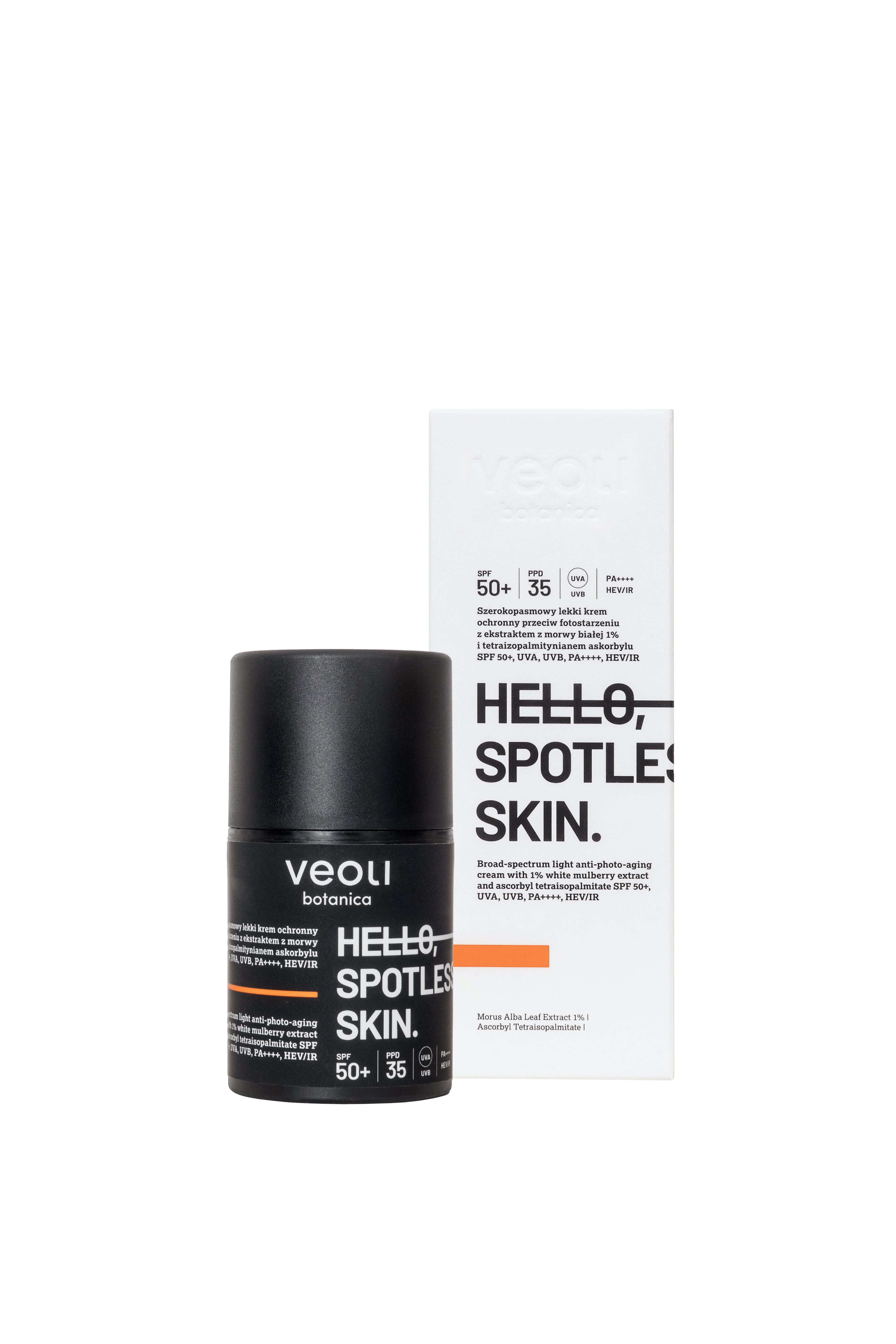 Hello Spotless Skin Szerokopasmowy Lekki Krem Ochronny SPF50+ z Ekstraktem z Morwy Białej i Tetraizopalmitynianem Askorbylu