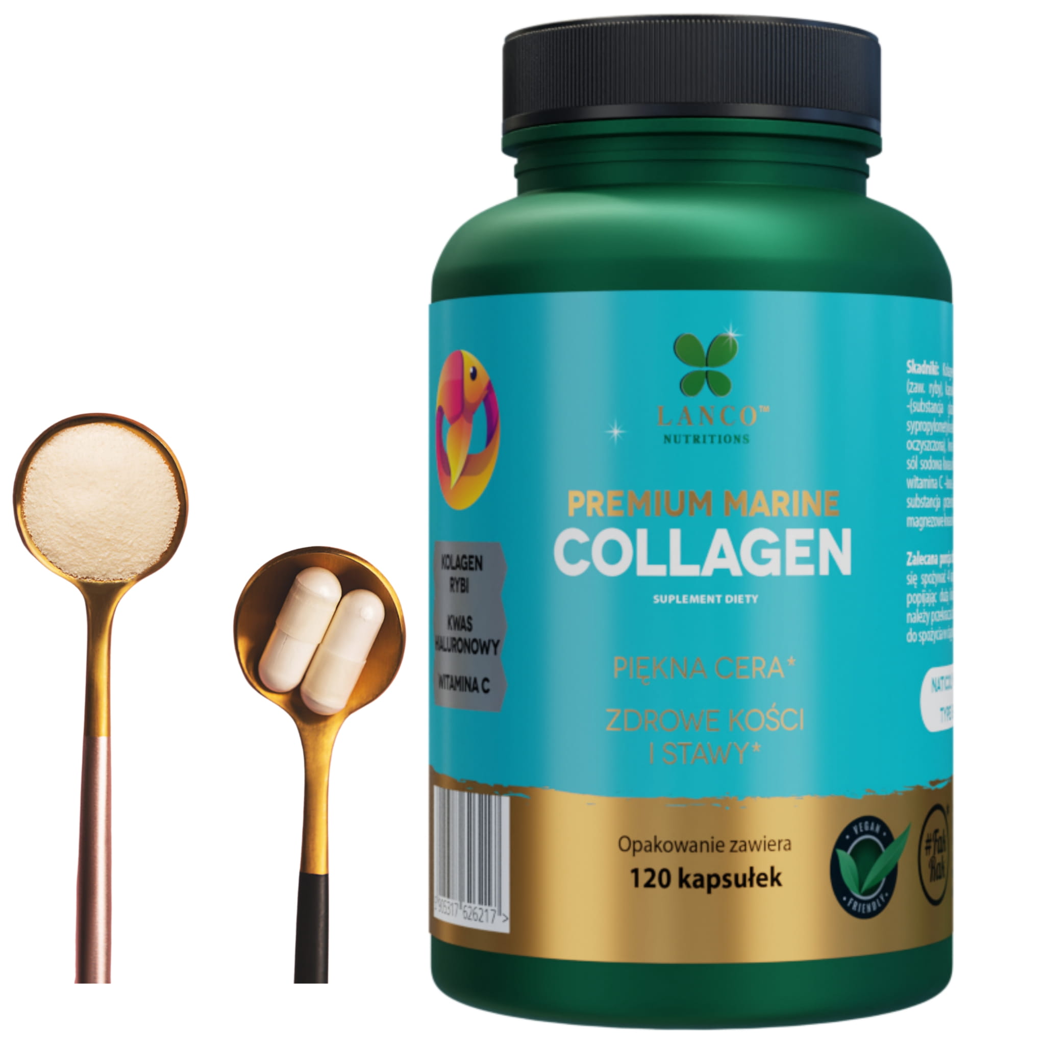 Коллаген морской Lanco Premium Marine Collagen Naticol, с гиалуроновой кислотой и витамином C, капсулы — фото 2