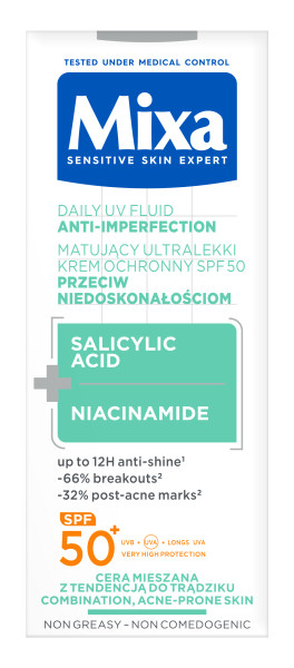 Matujący Ultralekki Krem Ochronny SPF50+ Przeciw Niedoskonałościom