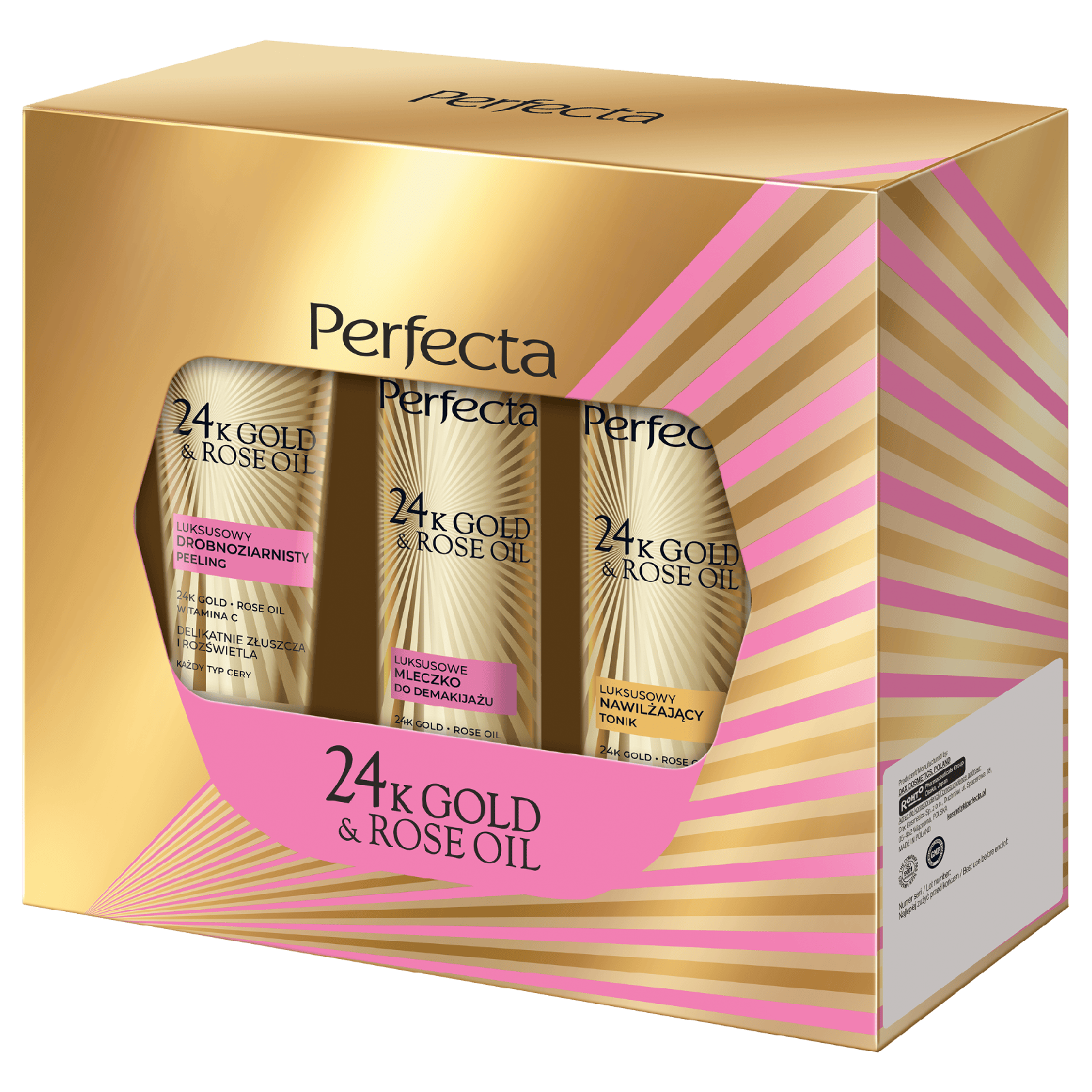 24K Gold & Rose Oil Zestaw Peeling + Mleczko + Tonik