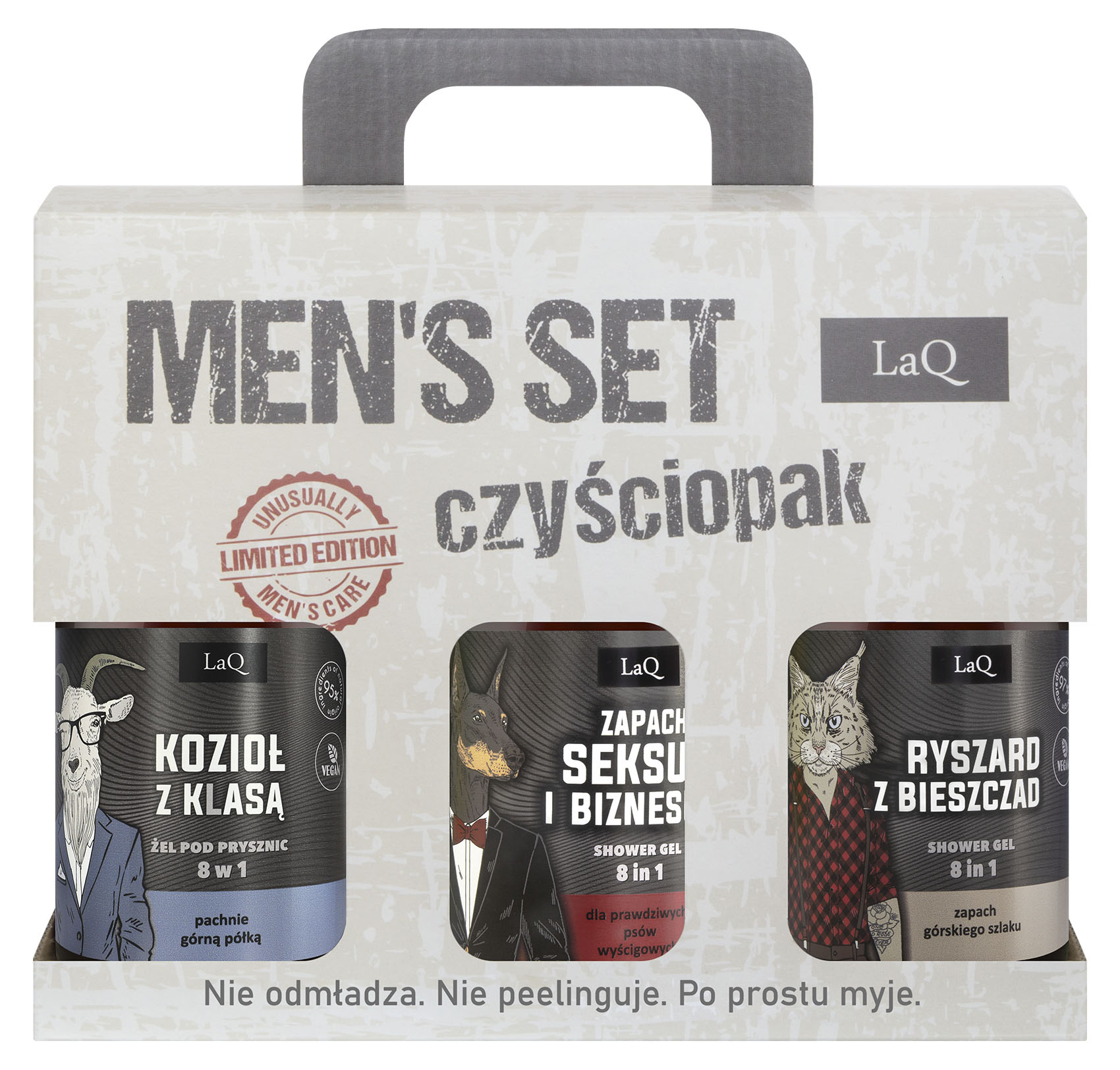 Czyściopak Męski czarne żele: Zapach Seksu i Biznesu, Ryszard z Bieszczad, Kozioł z klasą