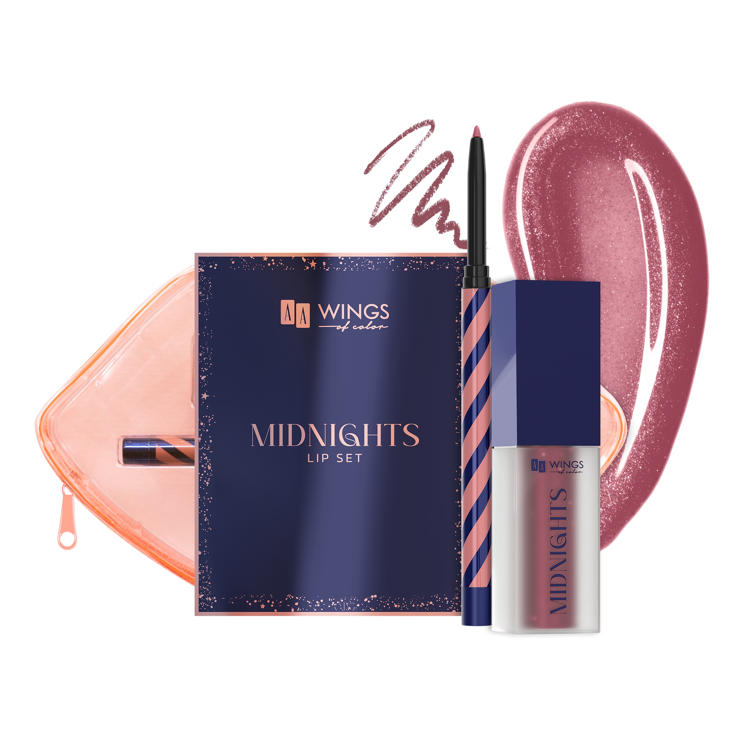 Midnights zestaw prezentowy do makijażu ust konturówka + pomadka + kosmetyczka 02 Moonlit Blush