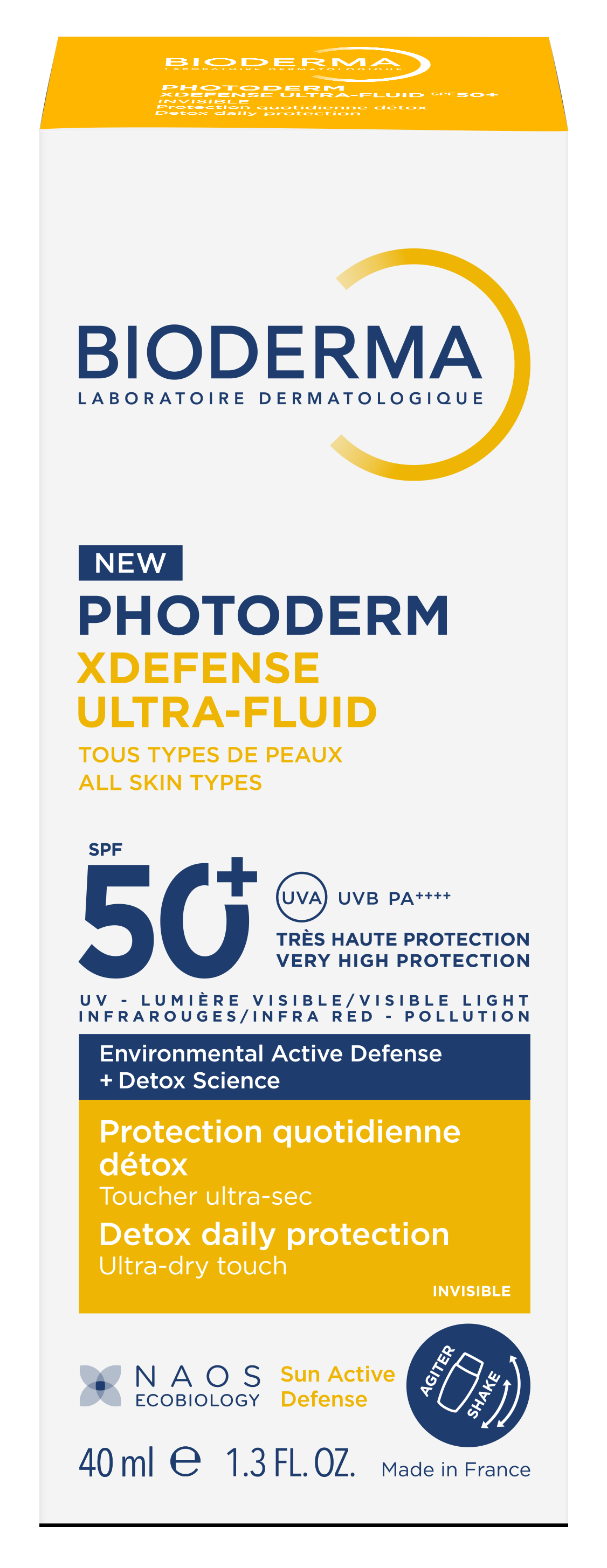 Photoderm Xdefense Ultra-Fluid Ochronny Ultralekki Fluid Z Filtrem SPF50+ o Działaniu Detoksykującym Bezbarwny