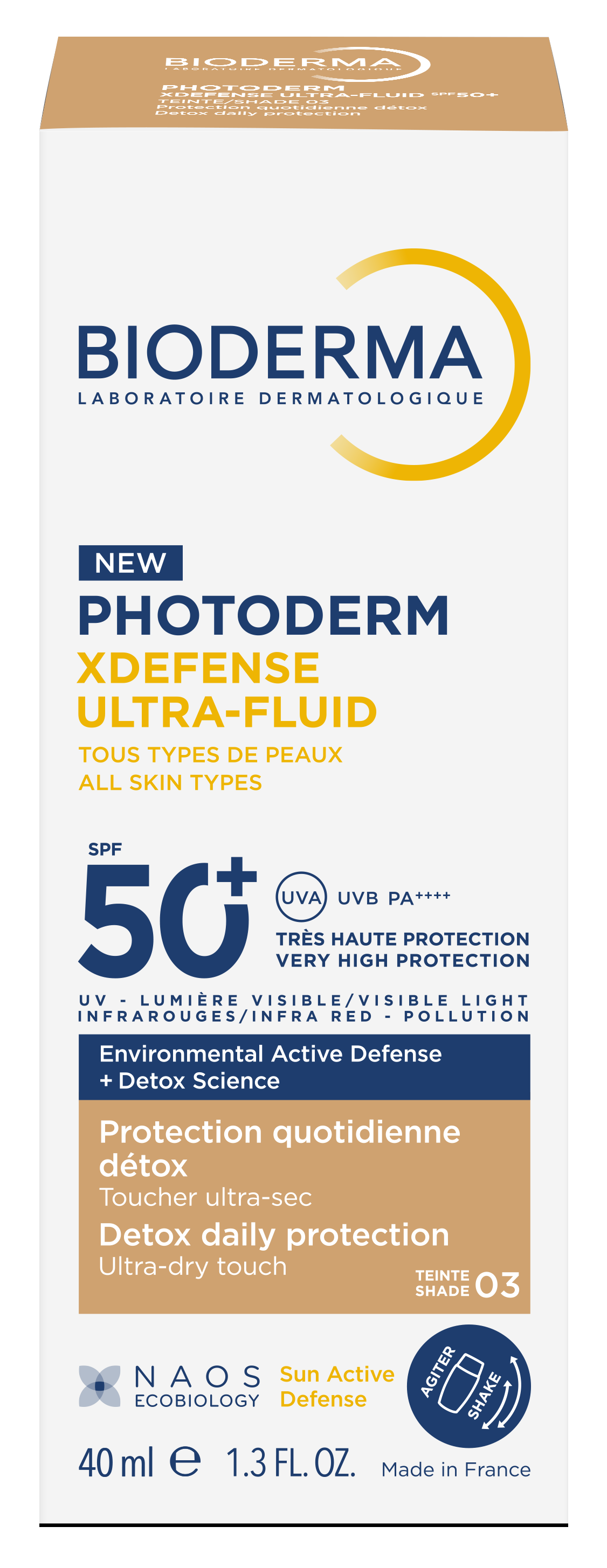 Photoderm Xdefense Ultra-Fluid Ochronny Ultralekki Fluid Z Filtrem SPF50+ o Działaniu Detoksykującym Odcień 03