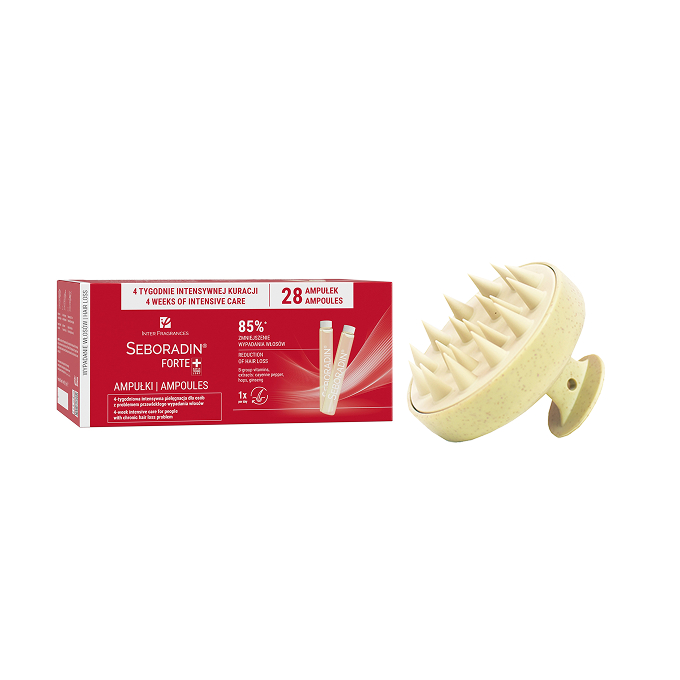 Zestaw Seboradin Forte Ampułki do Włosów Duo Pack 28x + myBuddy Szczotka Masażer do Skóry Głowy Beżowy