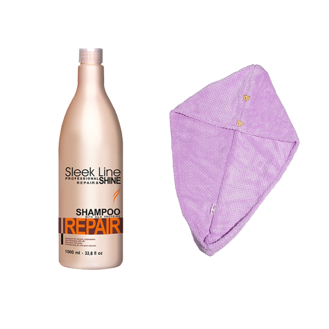 Zestaw TAPTAP Super Chłonny Turban do Włosów z Mikrofibry + Stapiz Repair&Shine Szampon z Jedwabiem