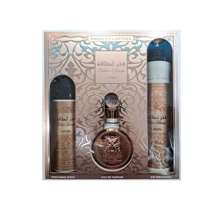 Fakhar Zestaw dla Kobiet Woda Perfumowana + Dezodorant + Odświeżacz Powietrza