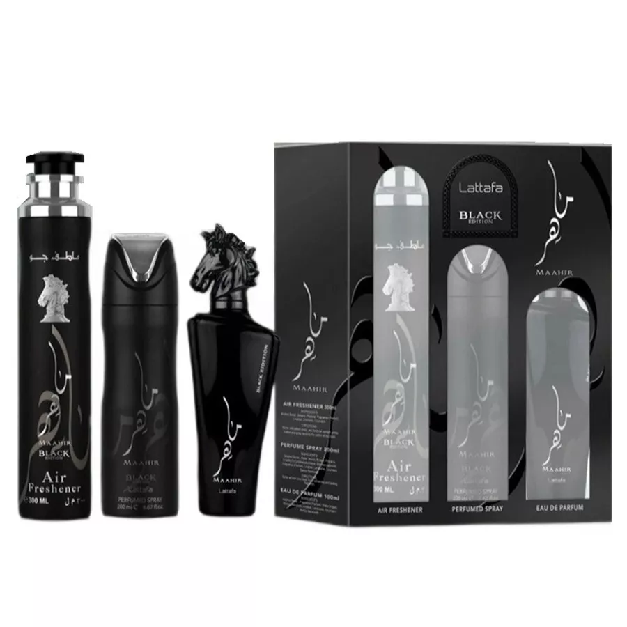 Maahir Black Zestaw Unisex Woda Perfumowana + Dezodorant + Odświeżacz Powietrza