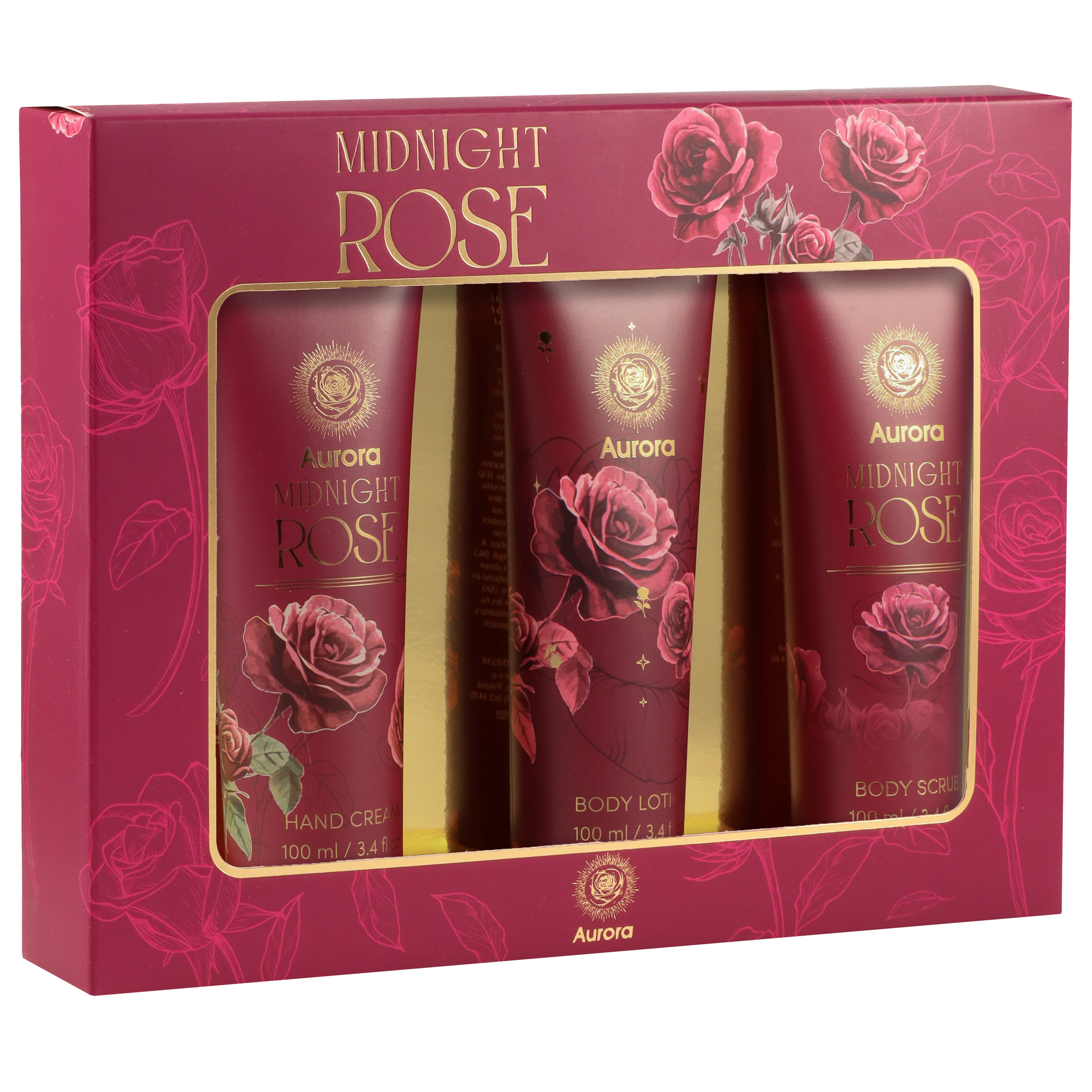 Zestaw Kosmetyków do Pielęgnacji Ciała Midnight Rose Krem do Rąk + Balsam do Ciała + Peeling