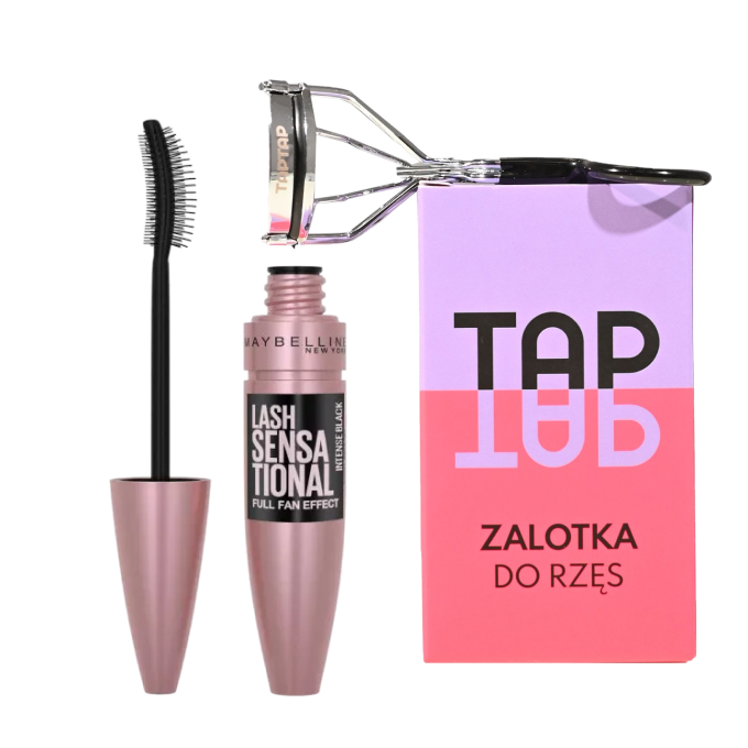 Набор для макияжа глаз TapTap щипцы для завивки ресниц и тушь Maybelline Lash Sensational, оттенок Intense Black