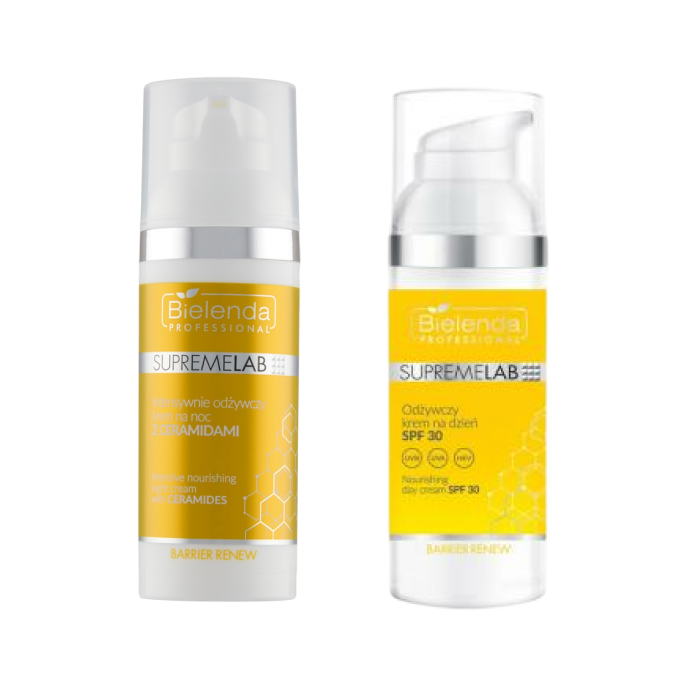 Набор кремов для лица Bielenda Professional SupremeLab Barrier Renew: ночной и дневной крем SPF 30, для сухой кожи
