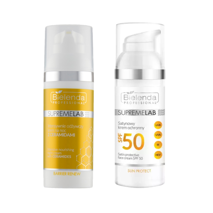 Набор кремов для лица Bielenda Professional SupremeLab: ночной крем Barrier Renew и защитный крем SPF 50