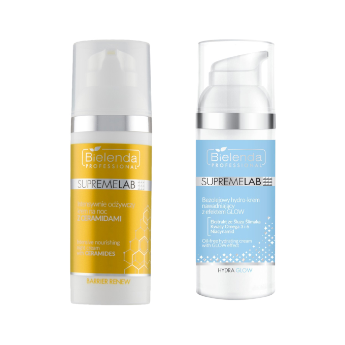 Набор кремов для лица Bielenda Professional: гидрокрем Hydra Glow и ночной крем SupremeLab Barrier Renew