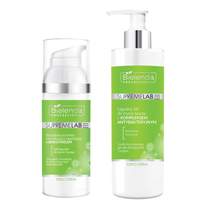 Набор для лица Bielenda Professional SupremeLab Sebio Derm: гель для умывания и крем с бакучиолом, 190 мл + 50 мл