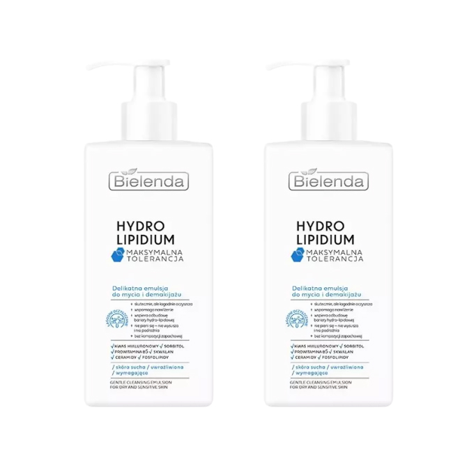 Эмульсия для умывания и снятия макияжа Bielenda Hydro Lipidium мягкая, для сухой и чувствительной кожи, 300 мл x 2 шт