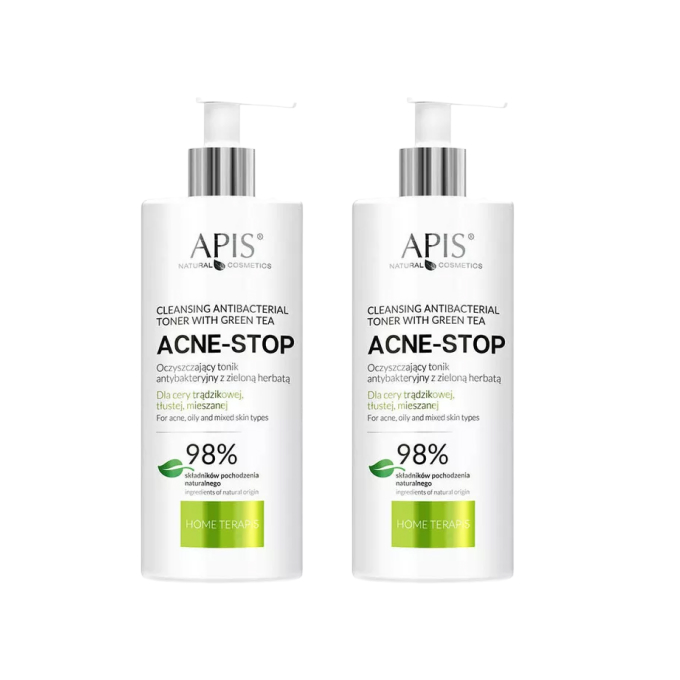 Тоник для лица Apis Acne-Stop очищающий, с зелёным чаем, для жирной кожи с акне, 300 мл x 2 шт