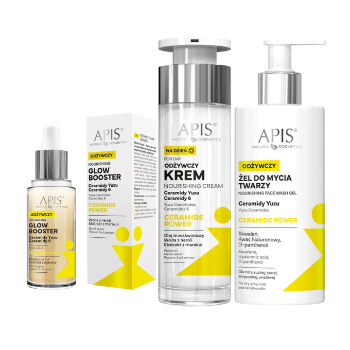 Набор Apis Ceramide Power: гель для умывания, бустер Glow Booster, дневной крем для лица, 300 мл + 30 мл + 50 мл