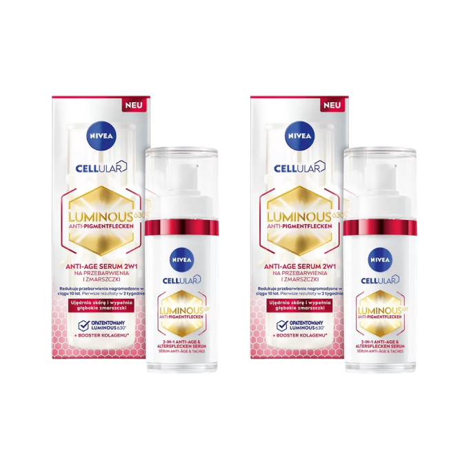 Набор из 2 сывороток для лица Nivea Cellular Luminous630 Anti-Age 2в1, против пигментных пятен и морщин, по 30 мл